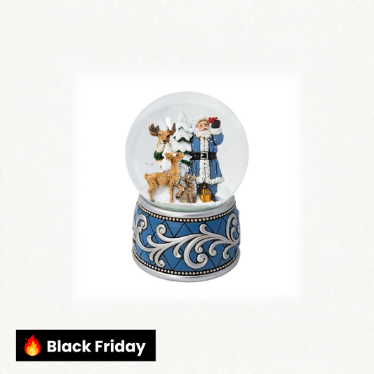 Globo de neve azul com Papai Noel e animais